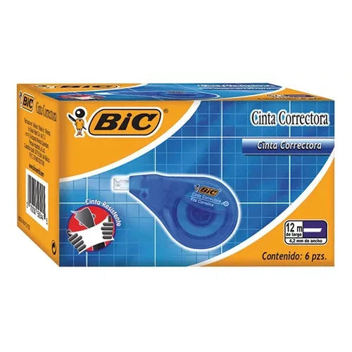 Cinta Correctora Bic Blanca 12 M X 4.2 Mm 6 Piezas