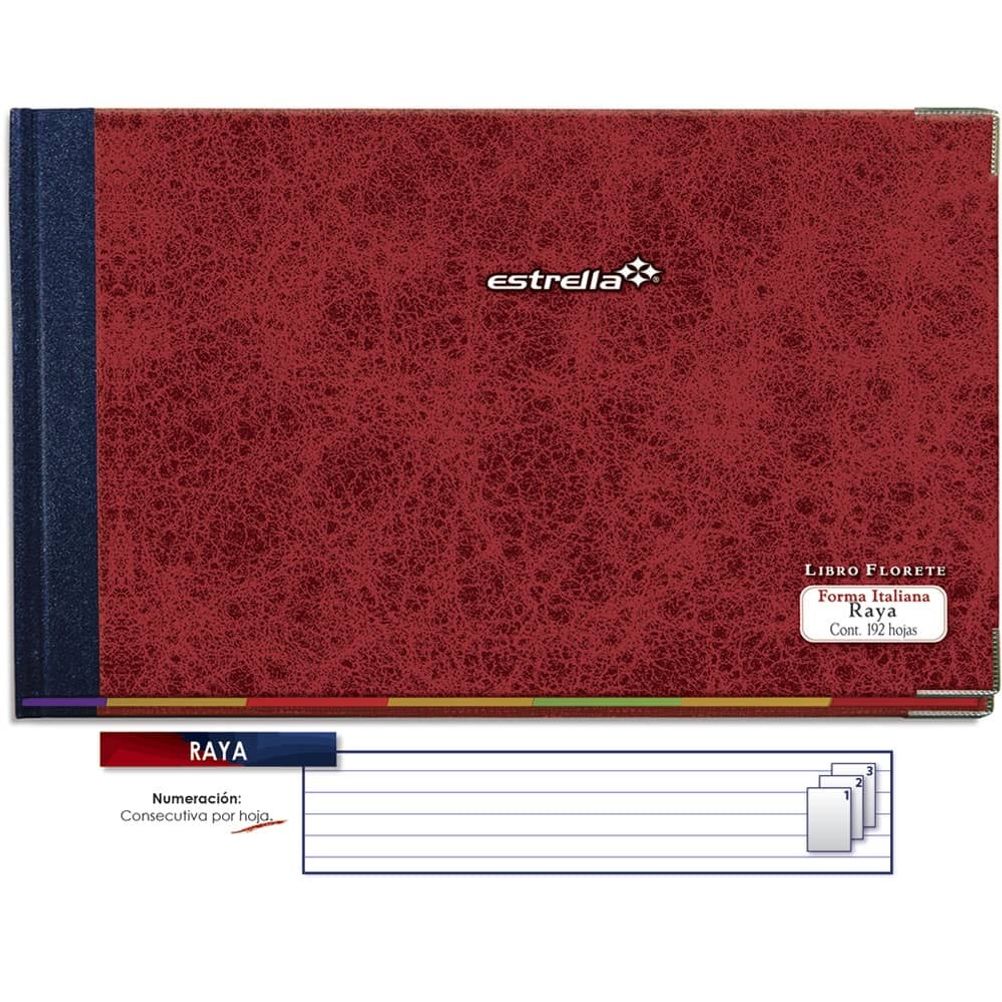 Libro Florete Rayado Estrella Forma Italiana con 192 Hoja(s).