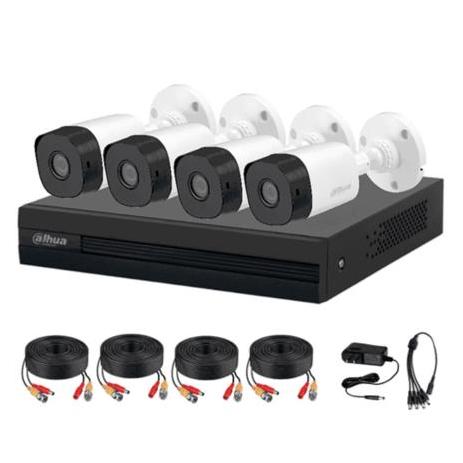 Kit de 4 Canales Dahua 1MP 4 Cámaras B1A11 Policarbonato Lente de 2.8mm/93° de Apertura/4 CH+1 IP o Hasta 5 CH IP