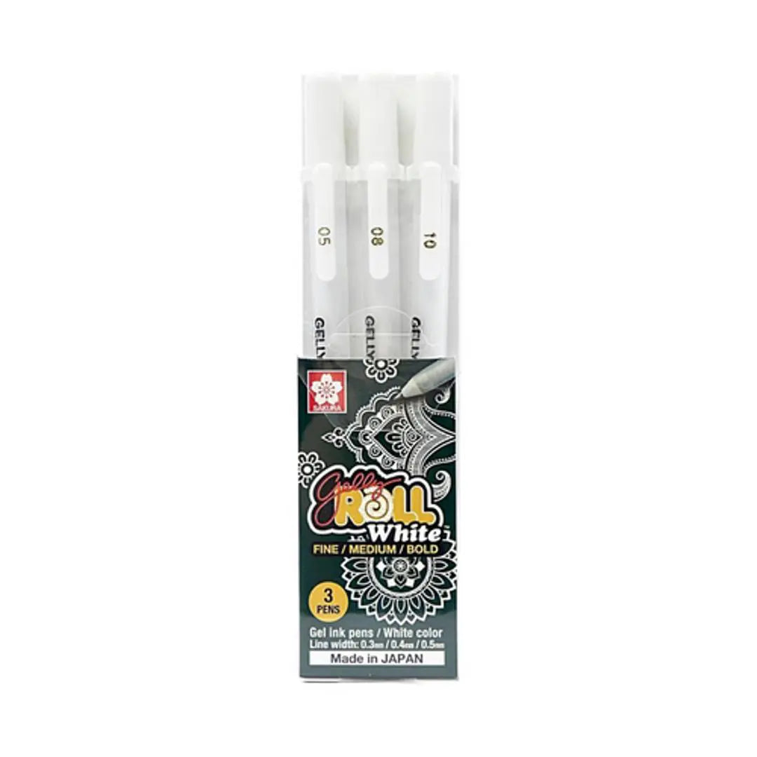 Kit De 3 Pluma de Gel Gelly Roll Sakura Blancas Diferentes Puntas