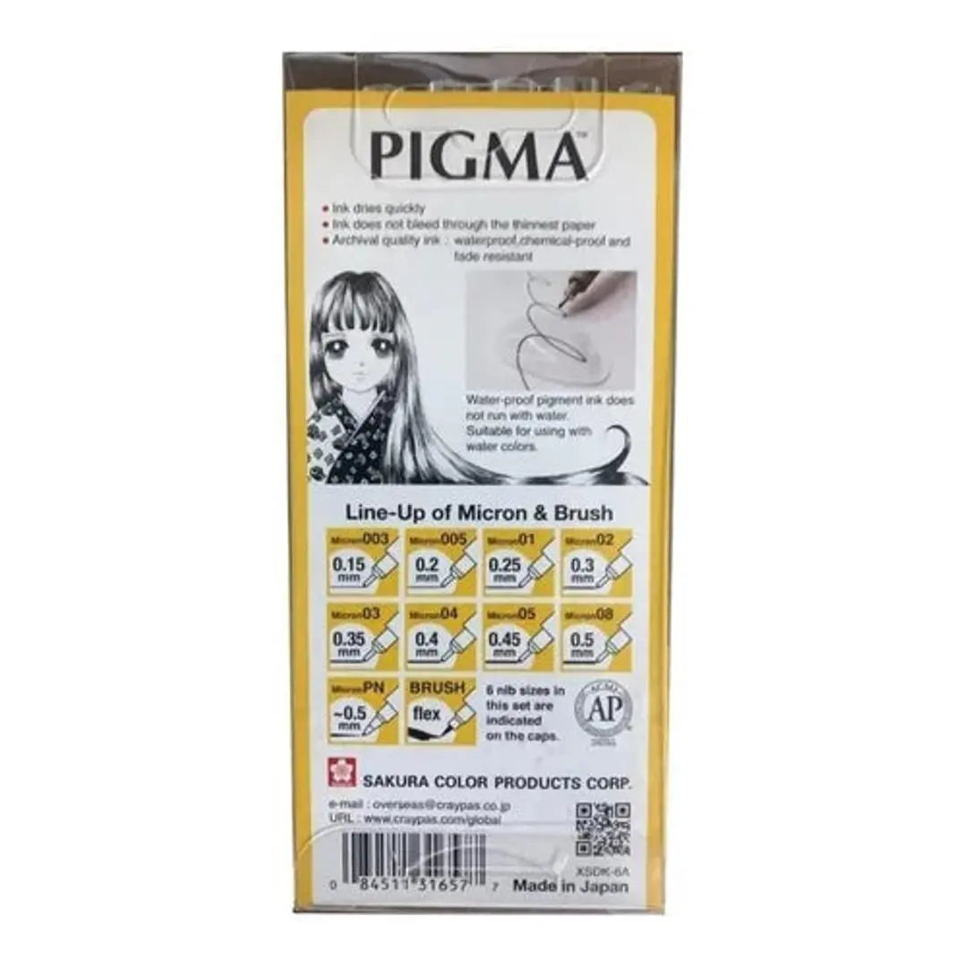 Kit Estilógrafo Pigma Micron Tinta Puntas Diferentes 6 Pzs