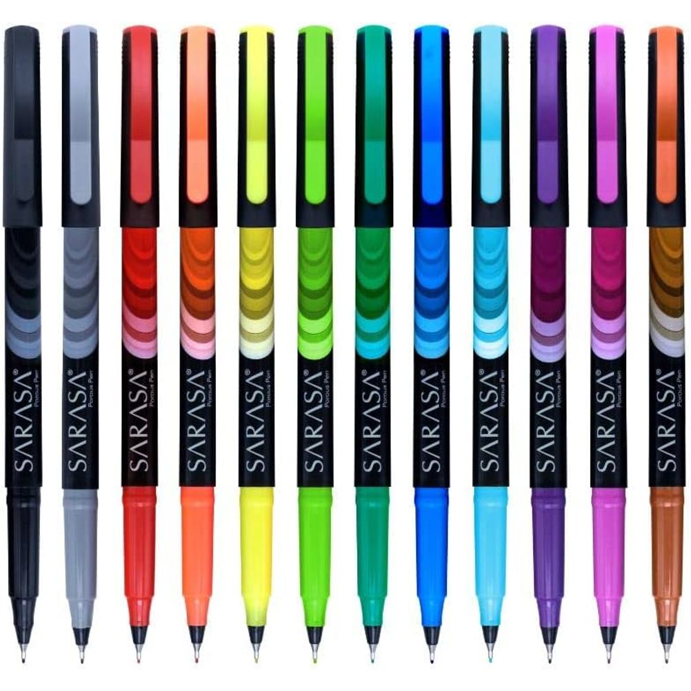 Marcador Zebra Sarasa Porous Punta Fina 0.8mm Base de Acetona Colores Variados Estuche con 12 Pieza(s)