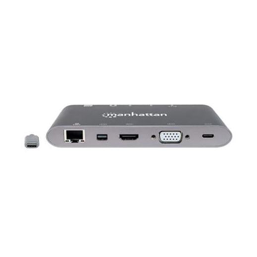 Manhattan Docking Station 152808 USB C, 3x USB 3.0, 1x USB C, 1x HDMI 1x VGA, Plata