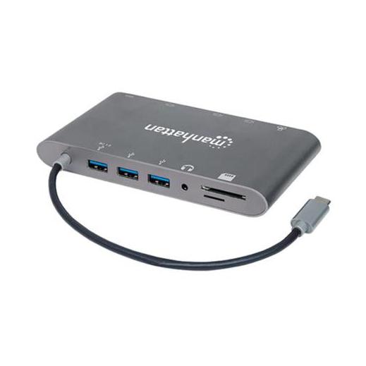 Manhattan Docking Station 152808 USB C, 3x USB 3.0, 1x USB C, 1x HDMI 1x VGA, Plata