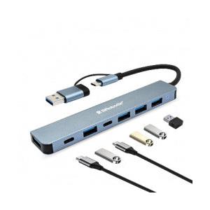 BRobotix Docking Station 7 en 1 USB 3.0/USB-C, 5x USB 3.0, 2x USB-C, Gris