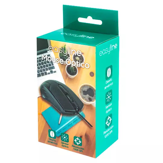 Mouse Easy Line Óptico EL-994121, Alámbrico, USB, 1200DPI, Negro