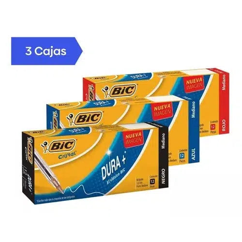 Kit Plumas Lapiceros Bic Dura+ Punto Mediano 1 Mm 36 Piezas