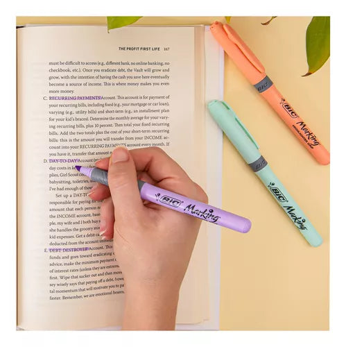 Plumón Bic Permanente Pastel Y Resaltadores Pastel 12 Piezas