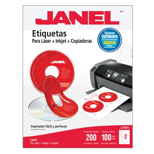 Etiqueta Blanca para CD Janel (117mm) , Paquete de 200 Etiquetas