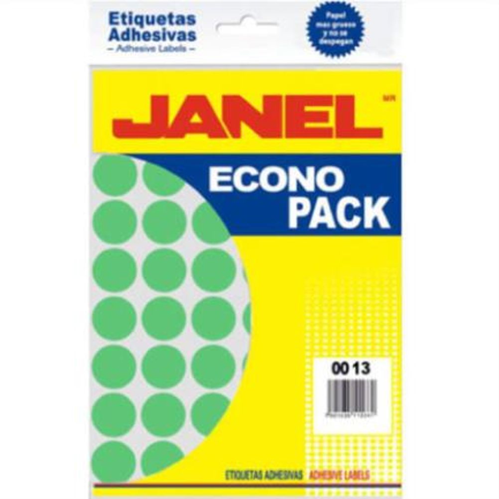 Etiquetas Adhesivas Janel Econopack (00x13mm) Papel Flourecente Verde 1120 Etiqueta(s)