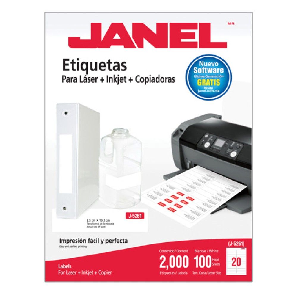 Etiquetas Autoadhesivas Janel Laser, Inyeccion de Tinta 2000 Pieza(s) Blanco