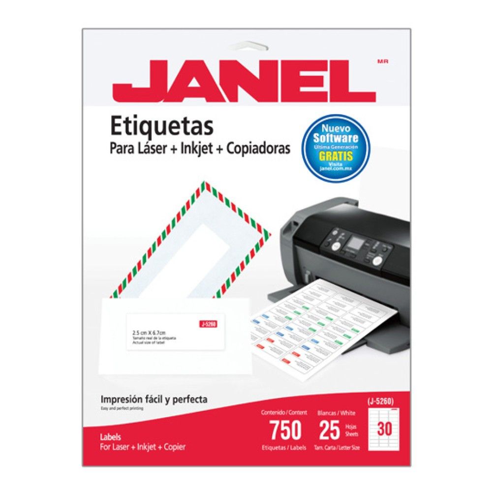 Etiquetas Autoadhesivas Janel Laser, Inyeccion de Tinta 750 Pieza(s) Blanco