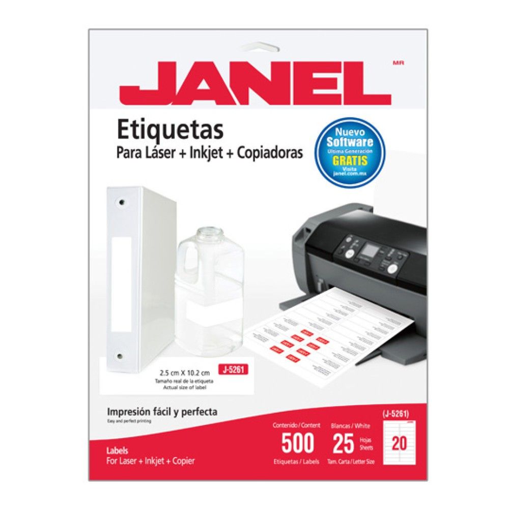 Etiquetas Autoadhesivas Janel 1085261101 Inyeccion de Tinta 500 Pieza(s) Blanco