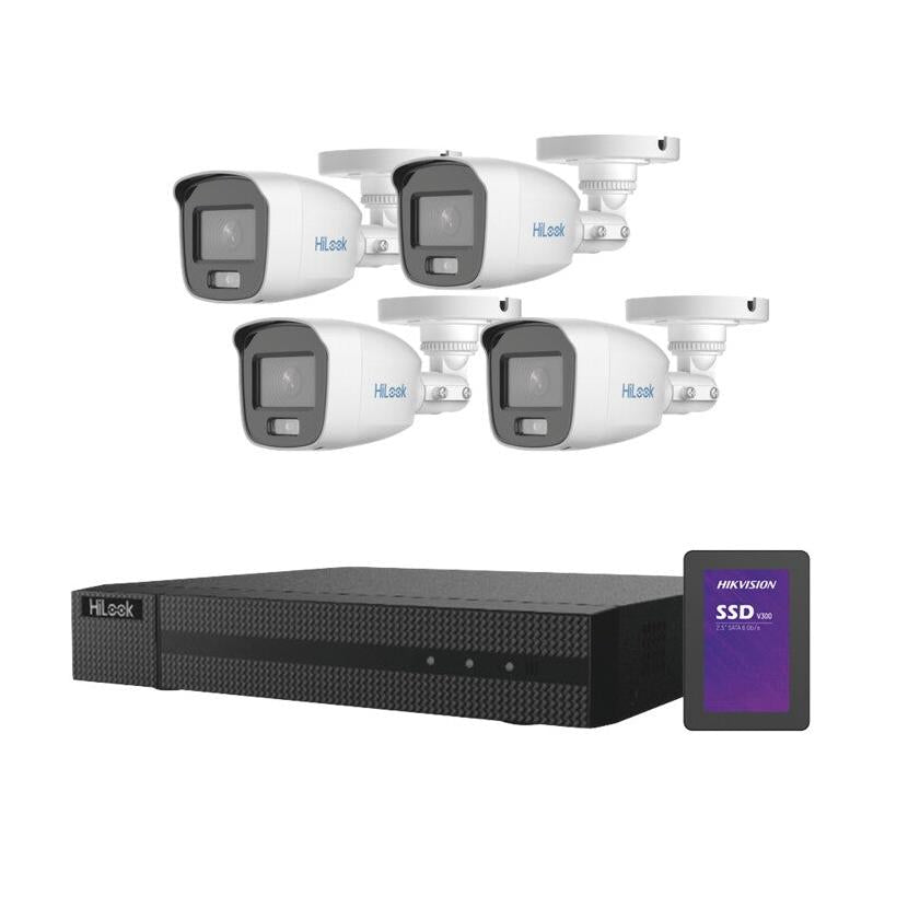 Kit de Vigilancia HiLook HL-1080-CV/A/512GB: Seguridad Premium con 4 Cámaras CCTV Bullet y Grabadora de 4 Canales"