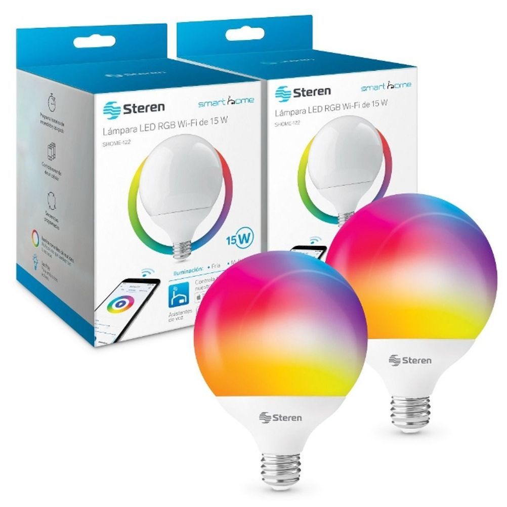Foco Inteligente Steren Wi-Fi RGB+W 15W 15000 Lúmenes Inalámbrico WiFi LED Blanco 2 Pieza(s)