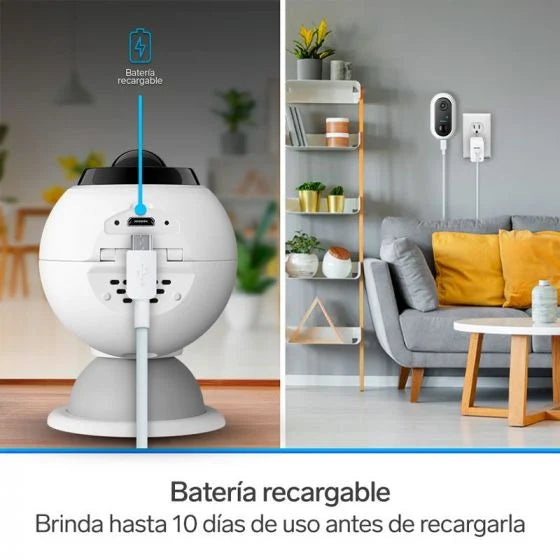 Cámara de seguridad Wi-Fi* 2 Mpx fija con batería recargable, compatible con asistentes de voz