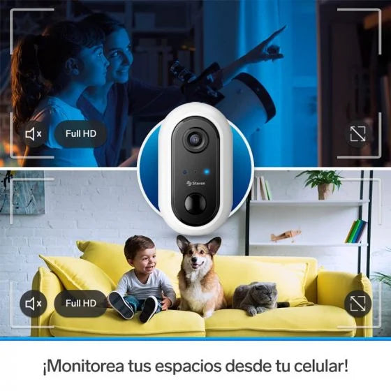 Cámara de seguridad Wi-Fi* 2 Mpx fija con batería recargable, compatible con asistentes de voz