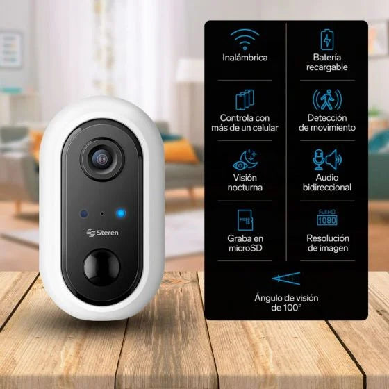 Cámara de seguridad Wi-Fi* 2 Mpx fija con batería recargable, compatible con asistentes de voz