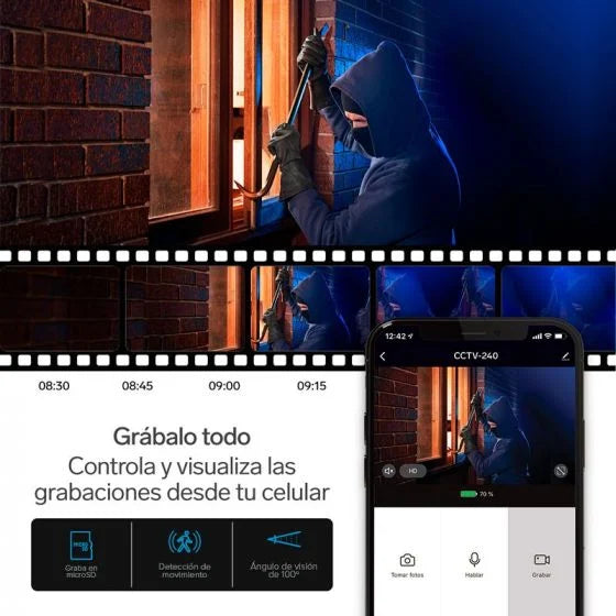 Cámara de seguridad Wi-Fi* 2 Mpx fija con batería recargable, compatible con asistentes de voz