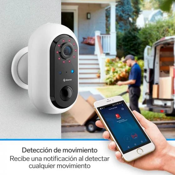 Cámara de seguridad Wi-Fi* 2 Mpx fija con batería recargable, compatible con asistentes de voz