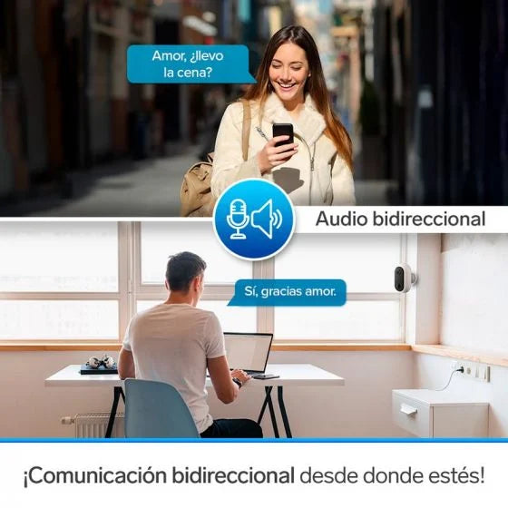 Cámara de seguridad Wi-Fi* 2 Mpx fija con batería recargable, compatible con asistentes de voz