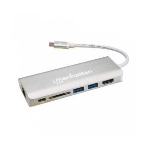 Manhattan Hub USB 3.1 Macho - 2x USB A, 1x UBS C, 1x HDMI Hembra, 40000 Mbit/s, Plata