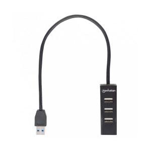 Manhattan Hub USB A 3.0 de 4 Puertos, 5000 Mbit/s, Negro