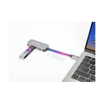 Manhattan Hub USB-C Macho, 1x HDMI 1x USB-A 3.2, 1x USB-C PD, 5 Gbit/s, Gris