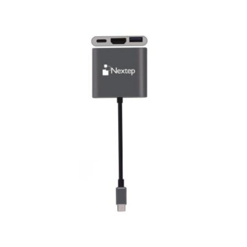 Hub USB C Macho - 1x USB A 3.0, 1x USB C, 1x HDMI, Gris-Nextep