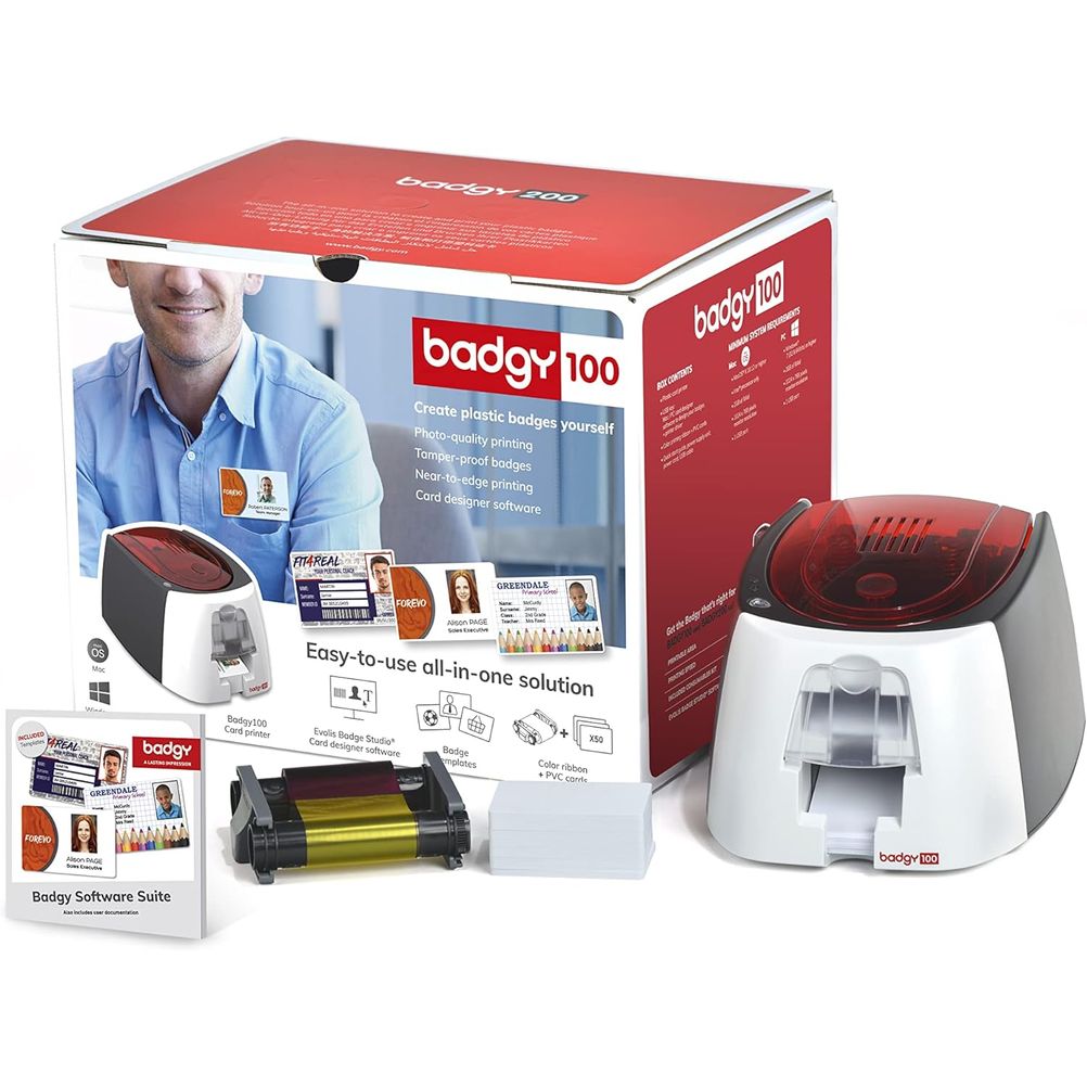 Impresora de Credenciales Evolis Badgy 100 Tecnología Sublimación Capacidad de Entrada Total 25 Hojas.
