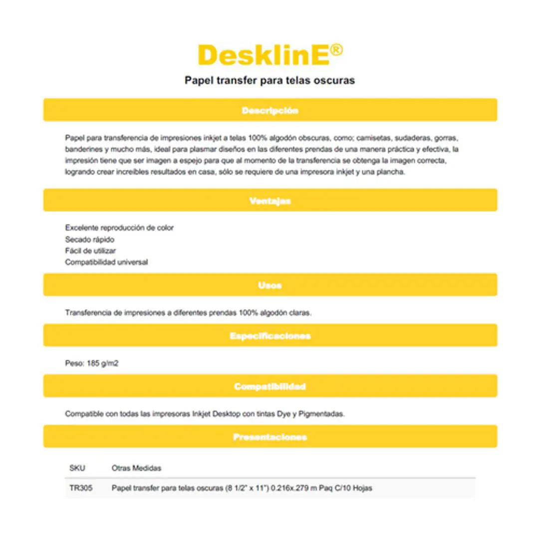 Papel Transfer Telas Oscuras Kronaline Carta Tr305 10 Hojas