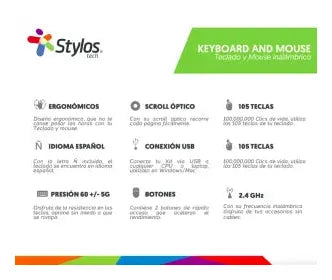 Kit de teclado y mouse Stylos STPKTM3B