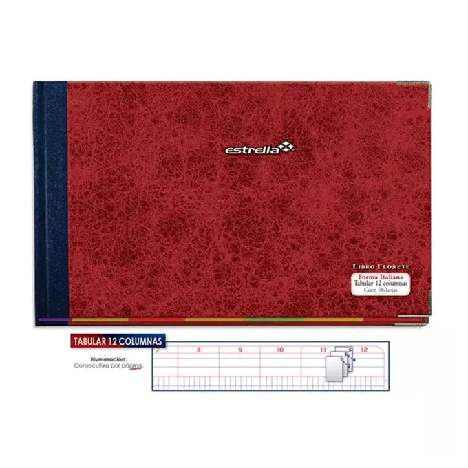 Estrella Libro Florete Tabular de 12 Columnas, 96 Hojas