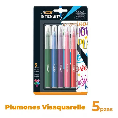 Plumón Bic Intensity Punta Pincel Surtido De Colores 5 Pzas