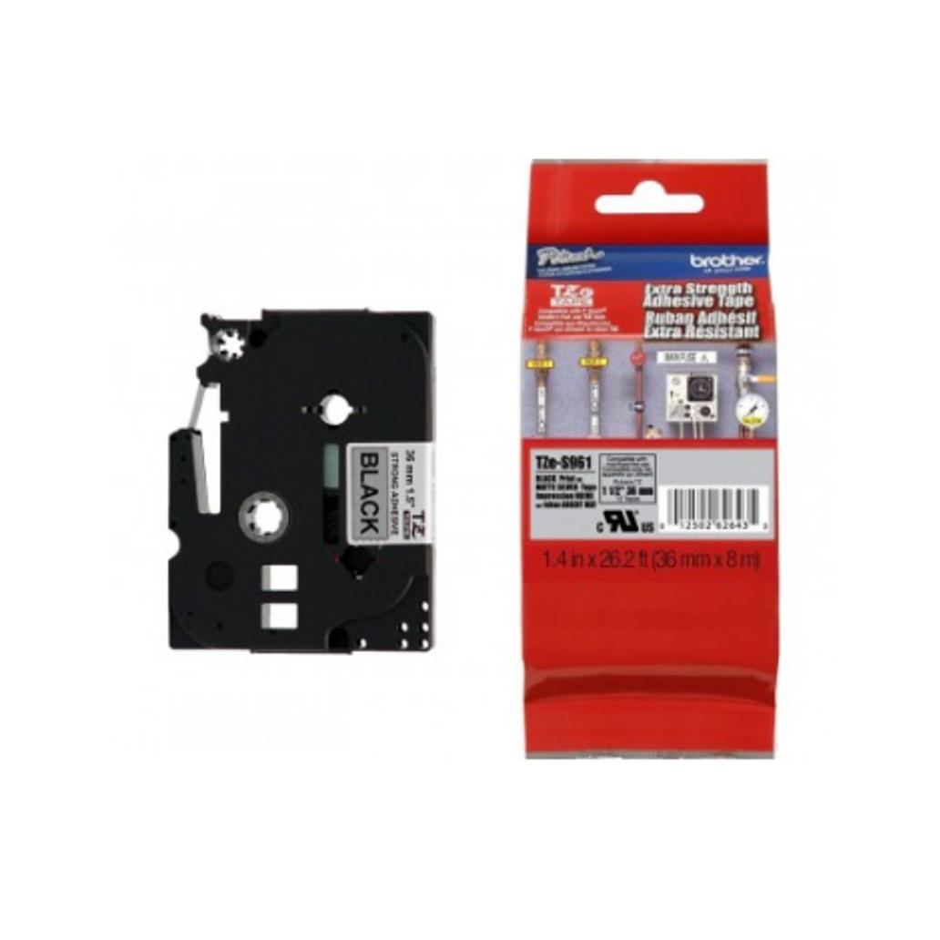 Cinta para Impresora de Etiquetas Brother TZES961 TZ Transferencia Térmica Negro Sobre Plateado Mate