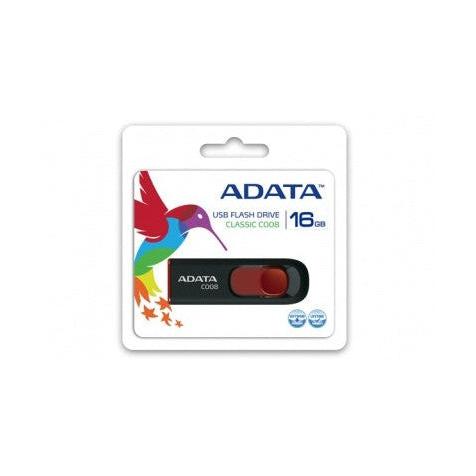 Memoria USB Adata C008, 16GB, USB 2.0, Negro/Rojo
