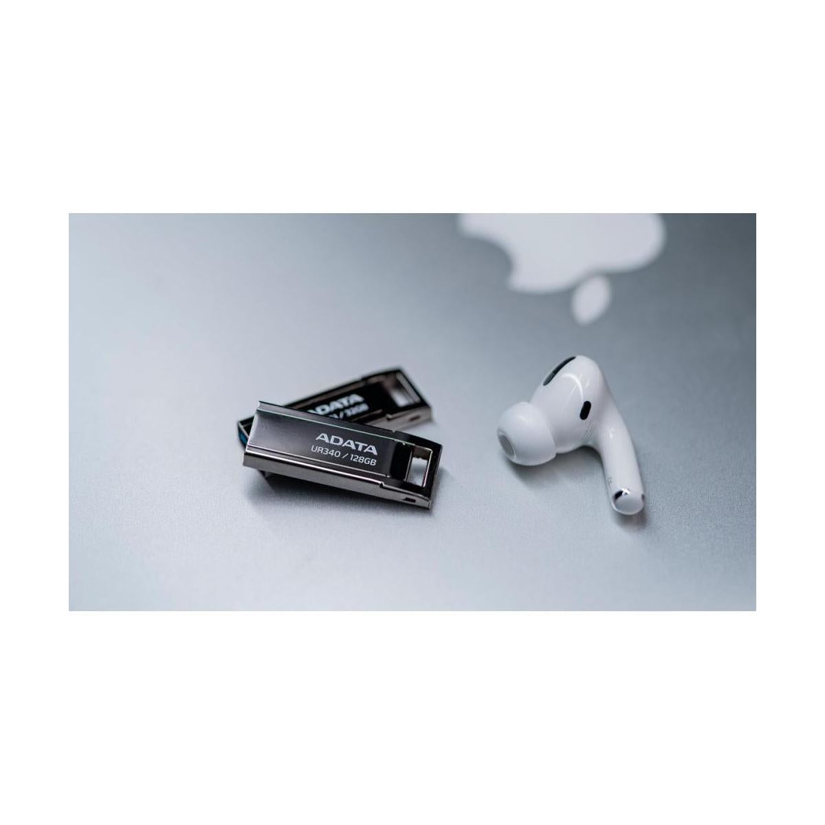 Memoria USB Adata UR340, 128GB, USB 3.2, Lectura 100 MB/s, Negro