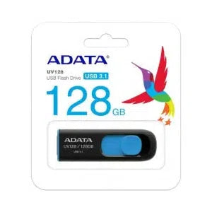 Memoria USB Adata Dashdrive UV128, 128GB, USB 3.0, Lectura 100MB/s, Escritura 40MB/s, Negro/Azul