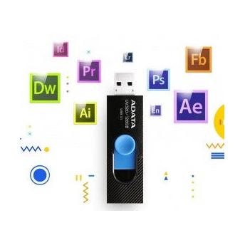 Memoria USB Adata UV320, 128GB, USB 3.1, Lectura máx 100MB/s, Negro/Azul