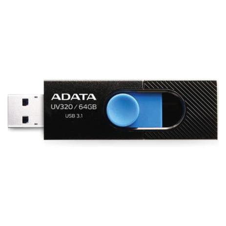 Memoria USB Adata UV320, 64GB, USB 3.1, Lectura máx 100MB/s, Negro/Azul