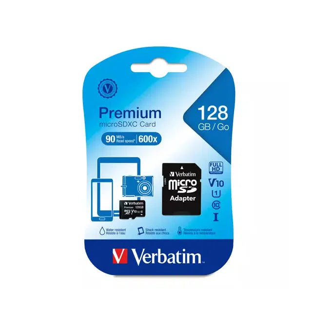 Memoria Flash Verbatim, 128GB MicroSDHC UHS-I Clase 10, con Adaptador
