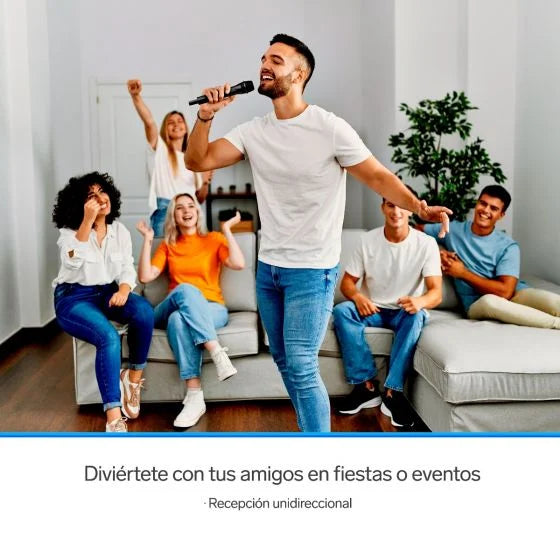 Sistema de 2 micrófonos inalámbricos con receptor VHF