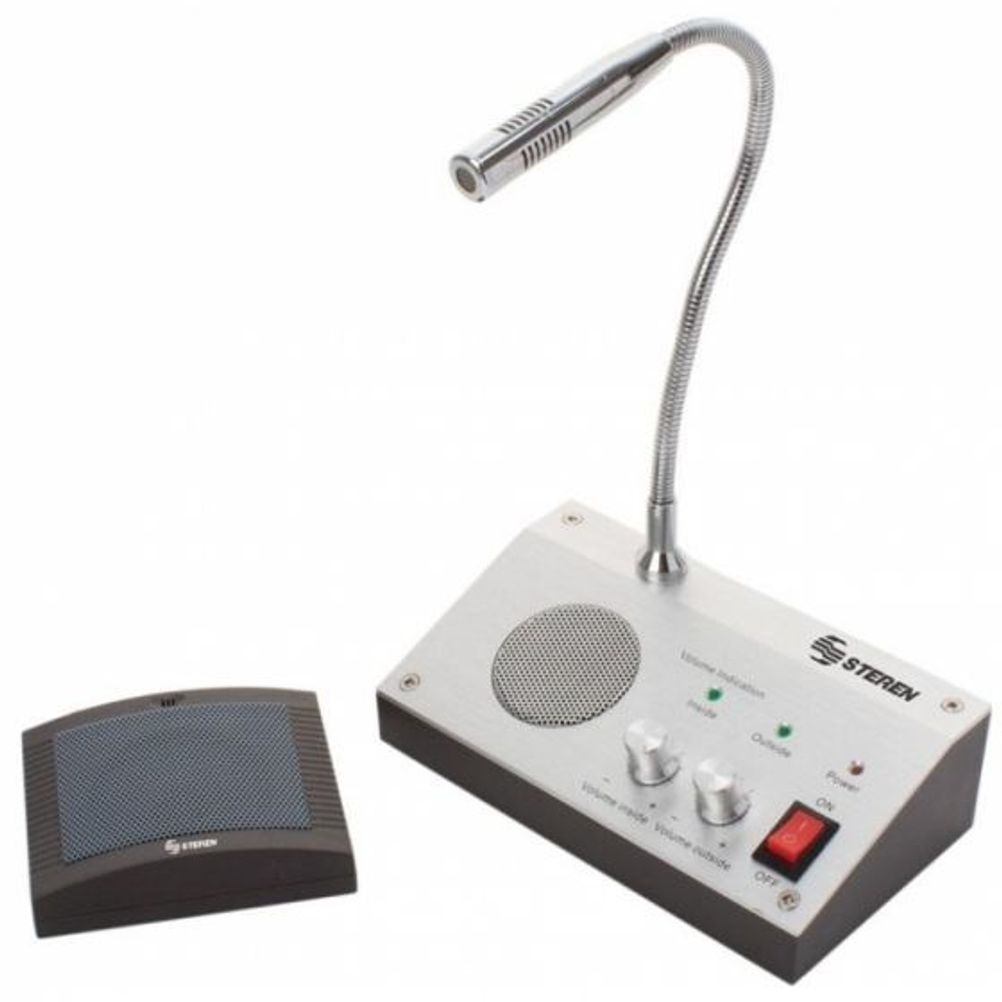 Sistema Intercomunicador Steren para Ventanillas INT-300 2 Wrms Control de Volumen Independiente Micrófono Flexible Gris