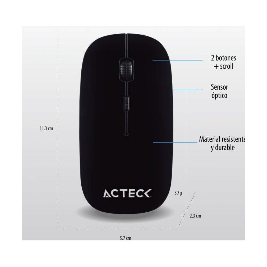 Mouse Acteck Óptico Optimize MI240, Inalámbrico, USB, 1200DPI, Negro