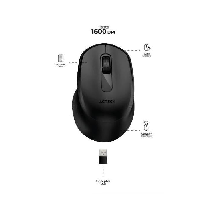 Mouse Ergonómico Acteck Óptico Optimize Ergo MI470, Inalámbrico, USB-A, 1600DPI, Negro
