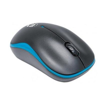 Mouse Manhattan Óptico Success, Inalámbrico, USB, 1000 DPI, Negro/Azul