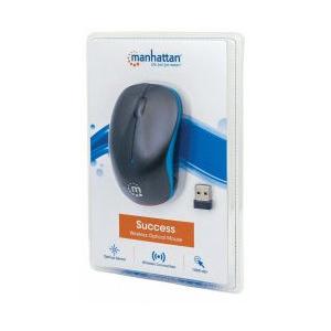 Mouse Manhattan Óptico Success, Inalámbrico, USB, 1000 DPI, Negro/Azul