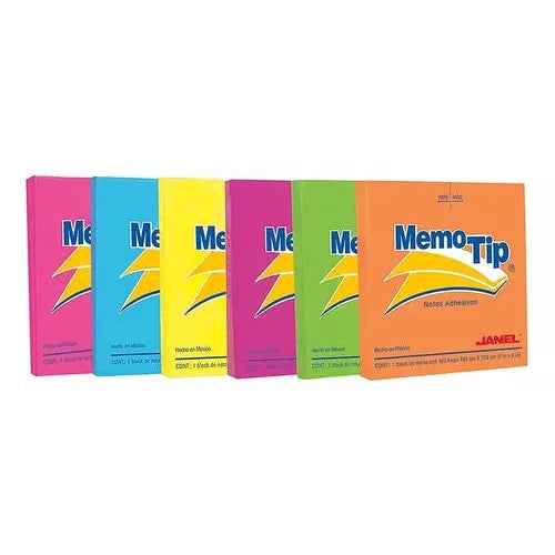 NOTAS ADHESIVAS JANEL MEMO TIP NEON 3X3 100H C/6 PIEZAS
