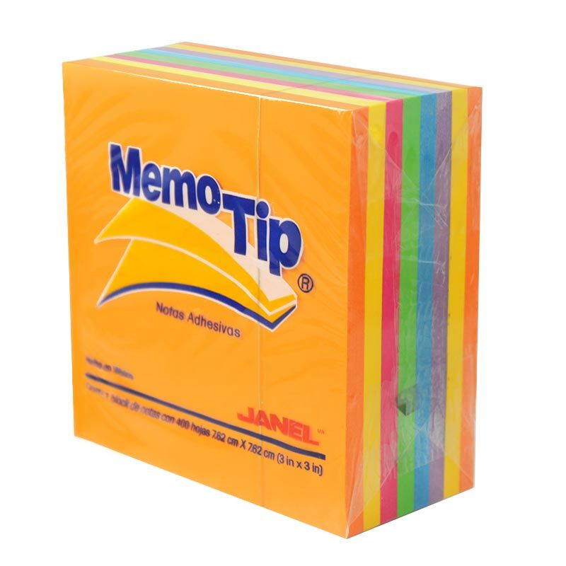 NOTAS ADHESIVAS JANEL MEMO TIP NEON 3X3 100H C/6 PIEZAS