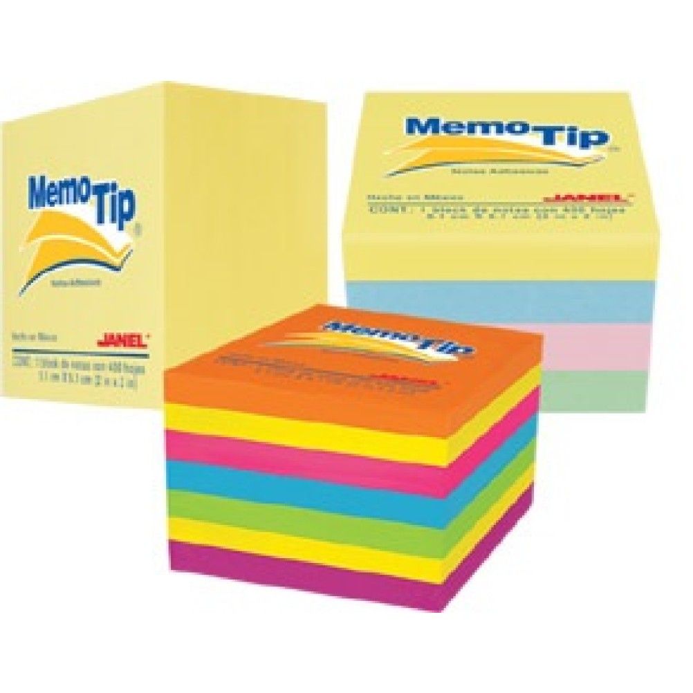 NOTAS ADHESIVAS JANEL MEMO TIP MINI CUBO 2X2 NEON C/400